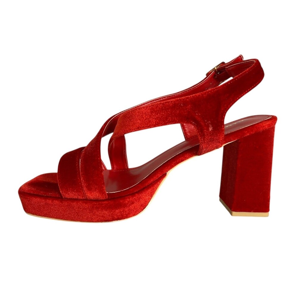 Camssoo Red Velvet Chunky Platform Heels Size 9.5 Going Out Hoco Prom Formal - Picture 5 of 12
